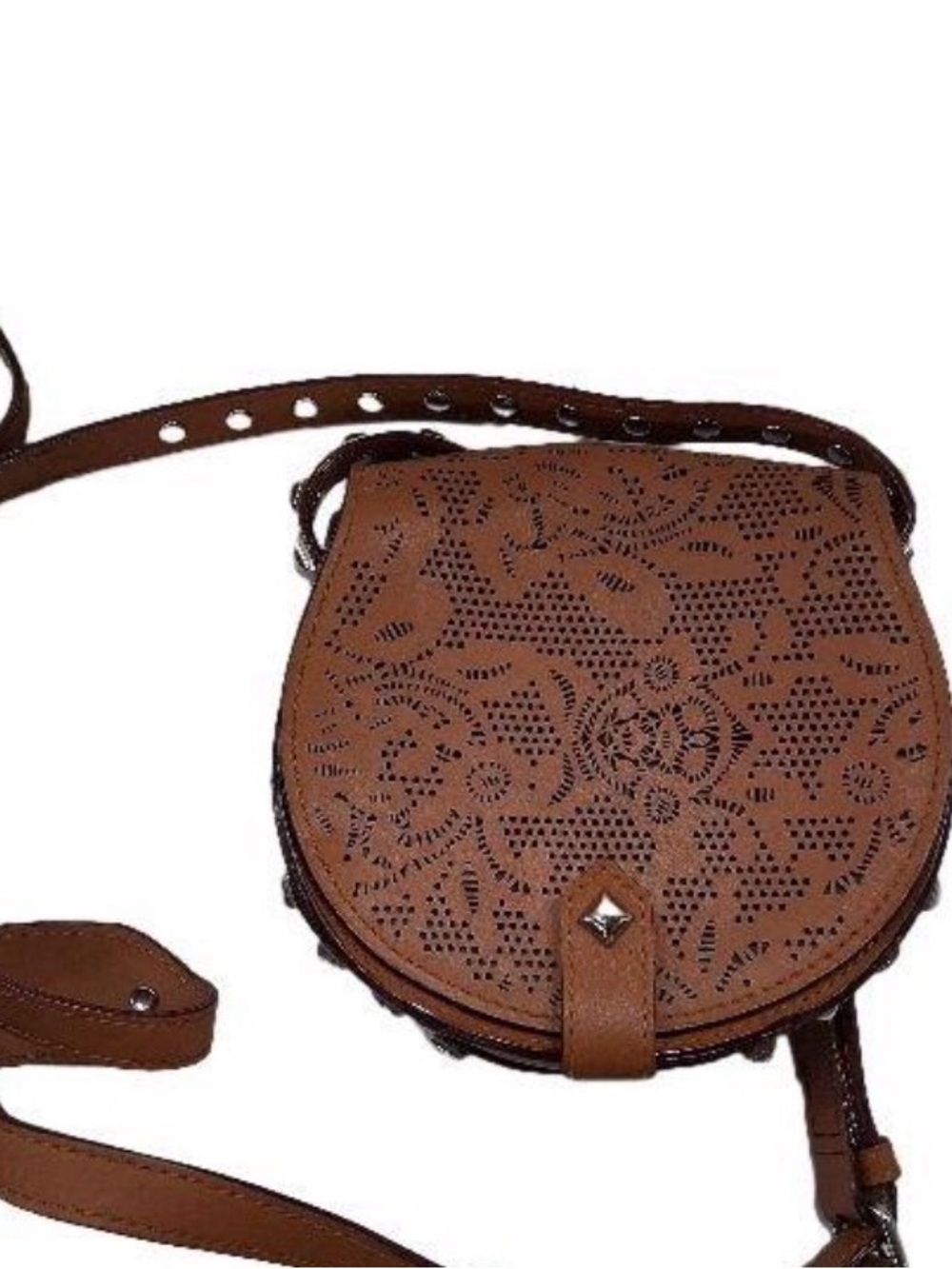 Rebecca Minkoff Brown Leather Studded Crossbody Saddle Bag Boho